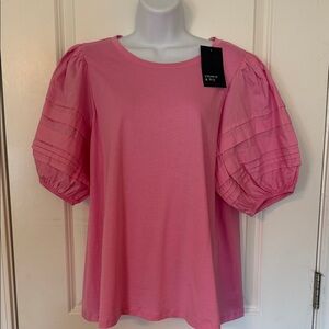 Crown & Ivy Pink Puff Sleeve Blouse